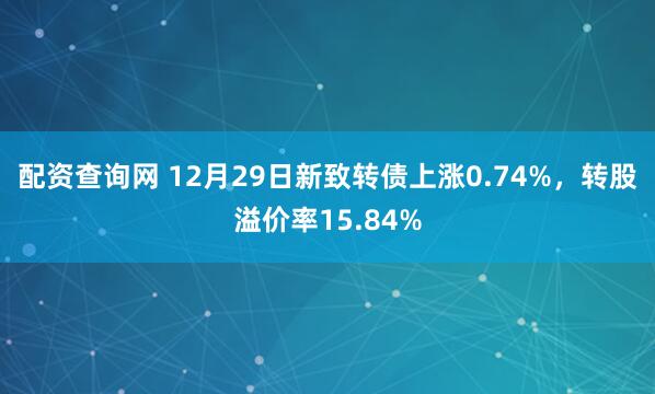 配资查询网 12月29日新致转债上涨0.74%，转股溢价率15.84%
